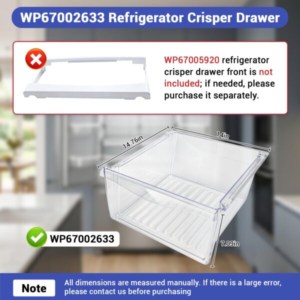 WP67002633 Refrigerator Crisper Drawer Compatible with whirlpool, amana, crosley, jenn-air, kenmore, kitchenaid and maytag GB2FHDXWS07 etc, Refrigerator Crisper Pan Replace for 12530501, 12530505 etc - Image 3
