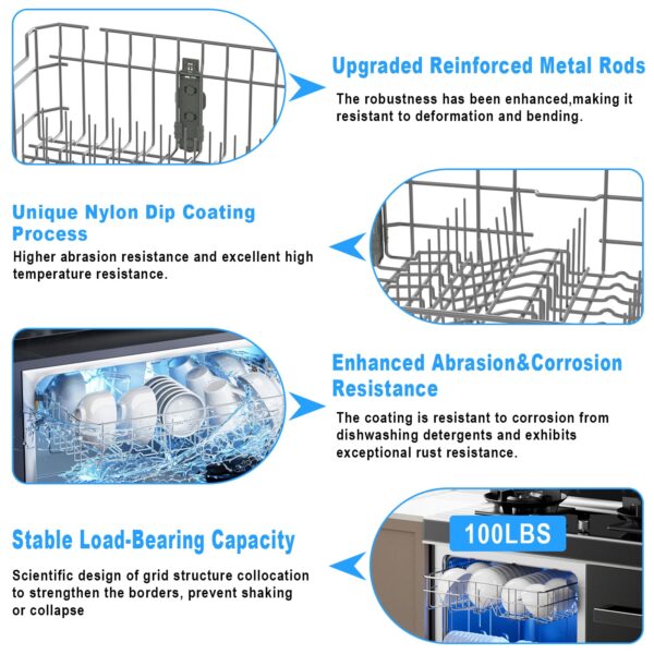 WD28X30219 WD28X35779 Upper Dishrack for Ge Dishwasher Rack Replacement WD28X24397 WD28X26098 Dishwasher Top Rack Replacement with Roller Wheels,GE GDT535PSM0SS GDT550PYR0FS Dishwasher Upper Rack - Image 5