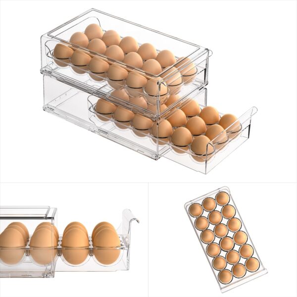 Ettori Egg Container for Refrigerator BPA Free Refrigerator Organizer Bins,Stackable Egg Holder for Refrigerator,18 Egg Tray,Clear - Image 5