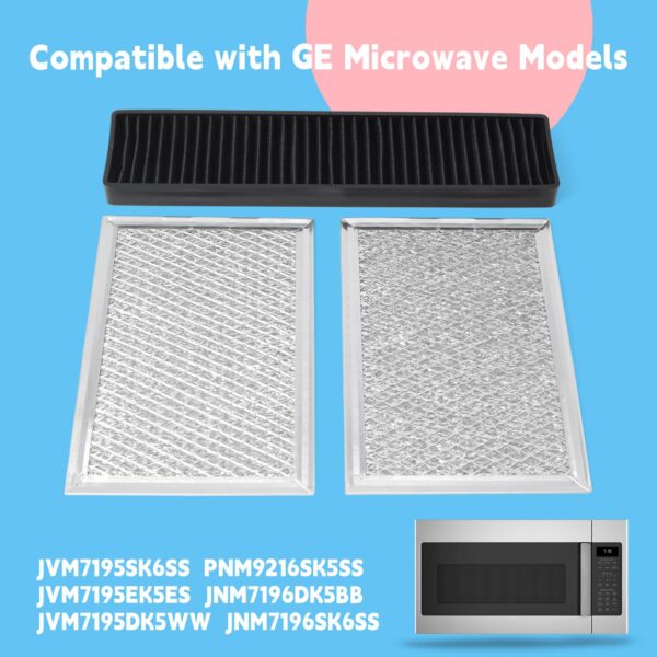 GLOXTED Microwave Filter Set Compatible with GE JVM7195SK6SS PNM9216SK5SS JVM7195EK5ES JNM7196DK5BB JVM7195DK5WW JNM7196SK6SS Microwave Oven Grease & Charcoal Filters Replacement Part, 3 Pack - Image 4