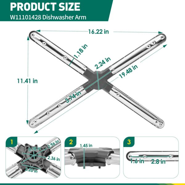 W11101428 Dishwasher Lower Spray Arm for Kitchenaid Whirlpool - Image 3