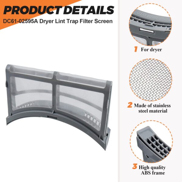 【𝟮𝟬𝟮𝟲 𝘂𝗽𝗴𝗿𝗮𝗱𝗲】DC61-02595A Dryer Lint Filter Case Screen Replacement for samsung Lint Screen - Positively reviewed for sturdiness with UPGRADED STAINLESS STEEL METAL and ABS +15%Carbon fibre - Image 3
