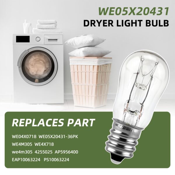 2 Pack E12 Dryer Drum Light Bulb Replacement WE05X20431, 10W, 120V - Image 2