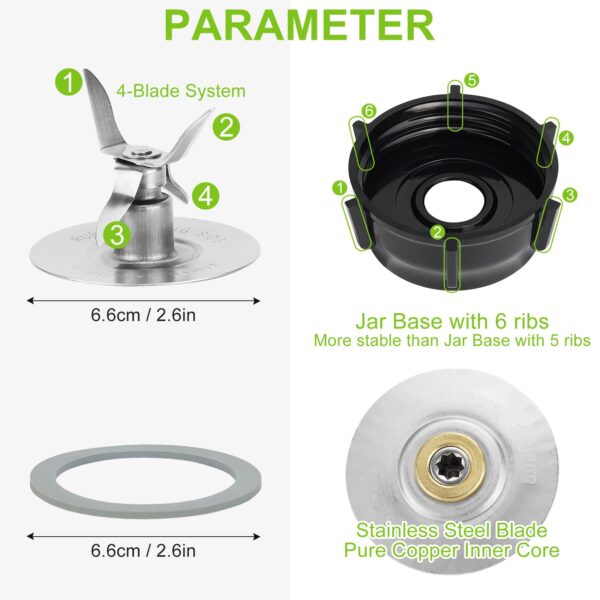 Ice Blade & ABS Base with 2 O-Ring Gaskets, Compatible with Oster Blender