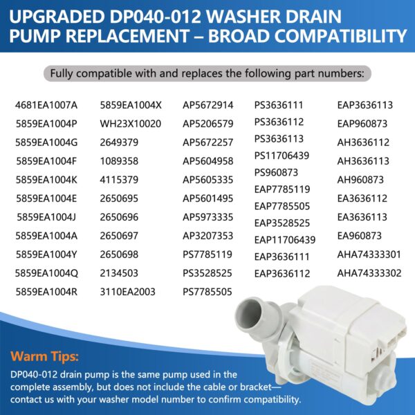 DP040-012 4681EA1007A Washer Drain Pump Replacement - Image 3