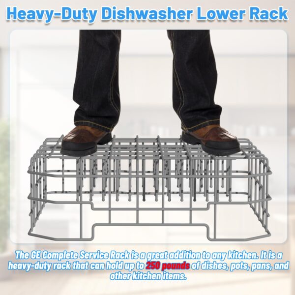 WD28X26099 Dishwasher Lower Rack Replacement for GE Dishwasher Bottom Rack WD28X26099 Bottom Dishrack for GE Dishwasher Parts Rack GDF510PSM0SS GDT535PSM0SS With Silverware Basket And Roller Kit - Image 4