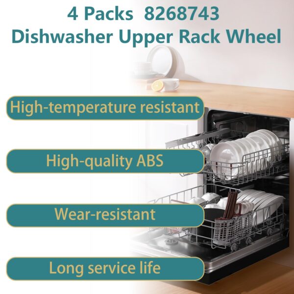 8268743 Dishwasher Upper Rack Wheel Replacement, Fit Whirlpool Kenmore KitchenAid Dishwashers Top Rack Parts (Pack of 4) - Image 7
