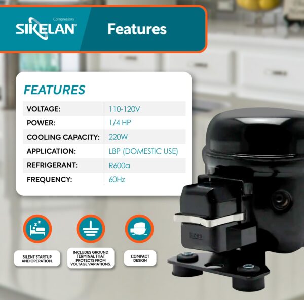 Sikelan Refrigerator Compressor 1/4 HP R600a – Quiet, Energy Efficient - Image 5