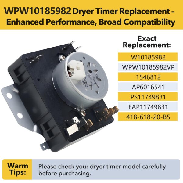 Lovgedr W10185982 WPW10185982 Dryer Timer Replacement - Image 4