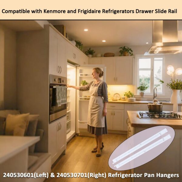 Upgrade 240530601(Left) & 240530701(Right) Refrigerator Drawer Slide Rail Replacement, Pan Hangers Slide Only Compatible with Ken-more and Frigidaire Refrigerator, Replace Part for 240460401 240460501 - Image 5