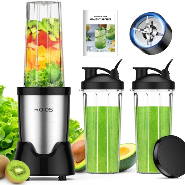 KOIOS BL319B 22OZ Blender Cup Replacement with Black To-go Lid