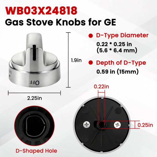 AMI PARTS Stainless Steel WB03X24818 Stove Knob Replacement for GE - Image 3