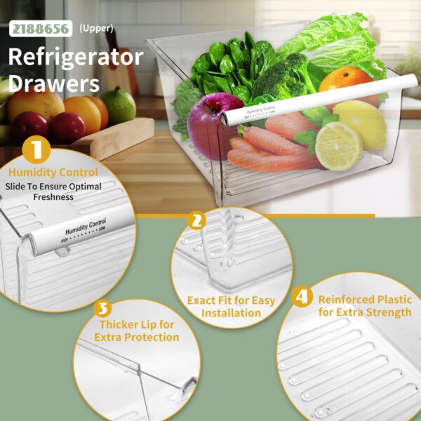 2188656 Crisper Bin, compatible with Whirlpool Refrigerator,Fridge Drawers,Kenmore Refrigerator Parts,Whirlpool Shelf Replacement- WP2188656,2188656 Fridge Crisper Drawer (Upper) - Image 2