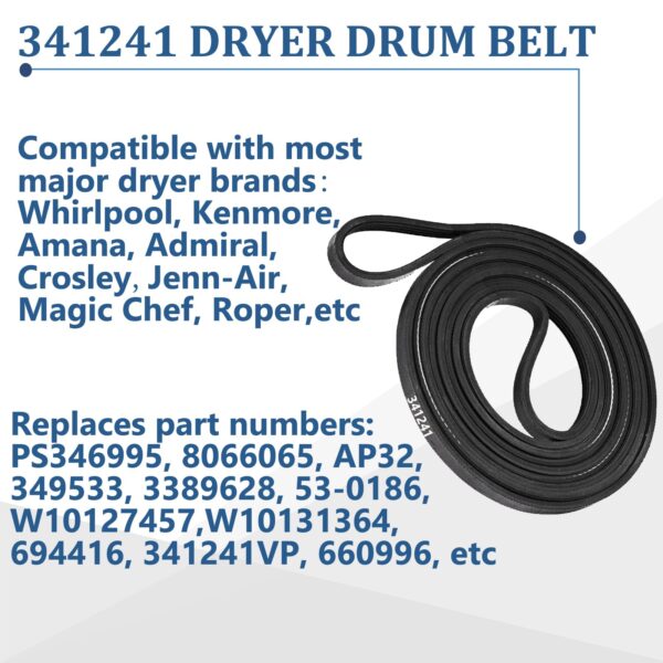 Cykemo 341241 Dryer Drum Belt Compatible with Whirlpool Kenmore Amana Dryer - Image 4