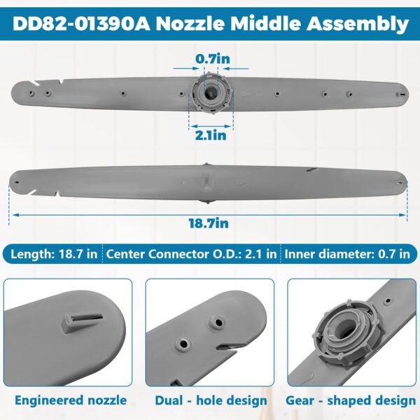 DD82-01390A Middle Nozzle -Middle Dishwasher Spray Arm Assembly Replacement for Samsung DW80R2031 Series,Part# DD82-01390A Replace DW80R2031 DW80N3030 DW80M2020 Compatible with Spray Part# 5491296 - Image 3