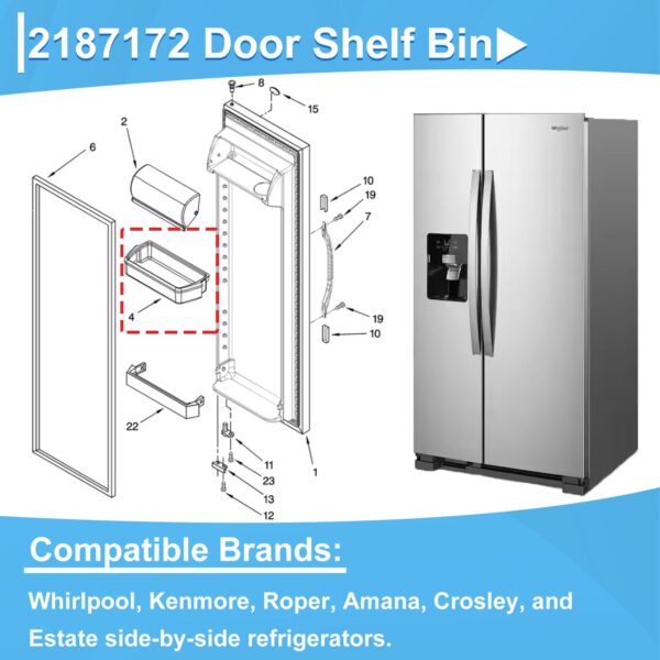 2 PACK 2187172 Refrigerator Door Shelf Bin for Frigidaire Door Bin Parts - Image 7