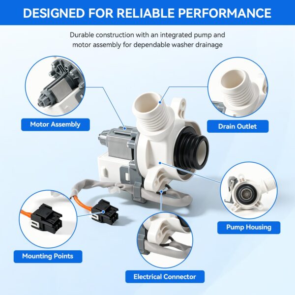 WH23X28418 Washer Drain Pump Compatible with GE Hotpoint Replacement - Image 8