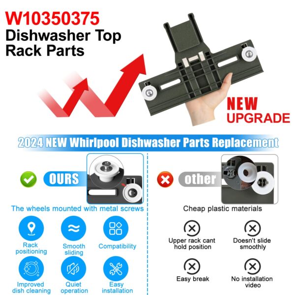 Upgraded W10350375 W10712395 Dishwasher Top Rack Adjuster Replacement Parts - Image 3