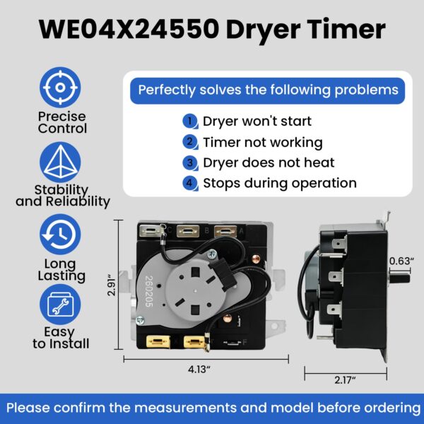 WE04X24550 Dryer Timer Compatible with GE Timer GTD42EASJ2WW GTD48EASW0WB - Image 3