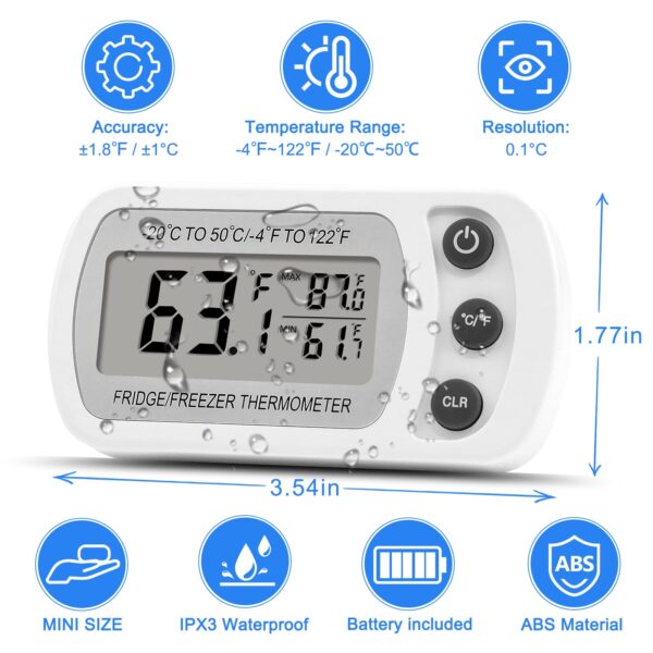 Lasubst Digital Refrigerator Thermometer 2 Pack for Fridge Freezer Cooler Waterproof, White - Image 7
