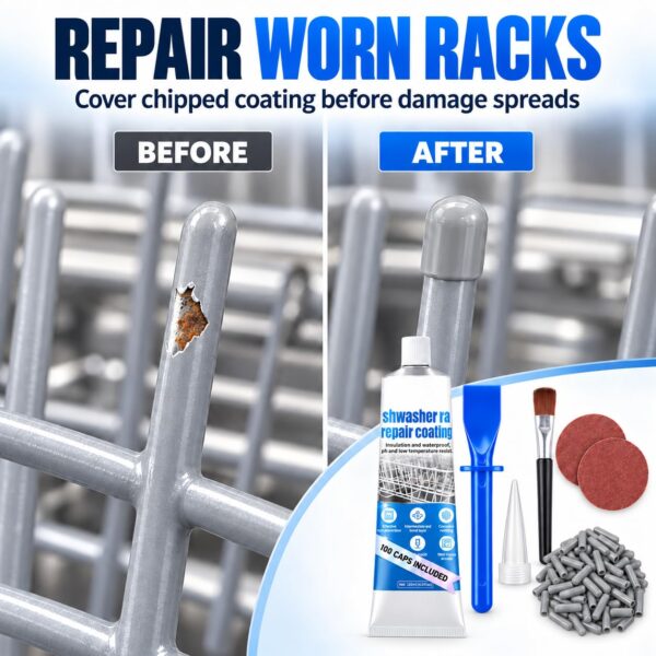 Dishwasher Repair Kit, Grey Dishwasher Rack Repair Coating for Vinyl-Coated Racks, 1.7 oz Waterproof High-Temperature Formula with Brush, Precision Nozzle and Sandpaper - Image 3