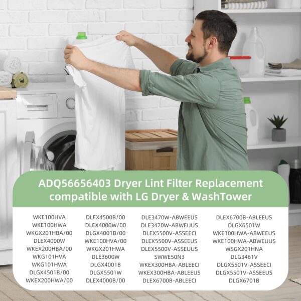 ADQ56656403 Dryer Lint Filter Replacement for LG Dryers & WashTowers, Replace AP7012980 PS16546780 DLEX4000W DLGX4001B DLE3600W DLEX4000B DLGX5501V DLGX4201B DLE3460W,11.2" * 10.9" with Lint Brush