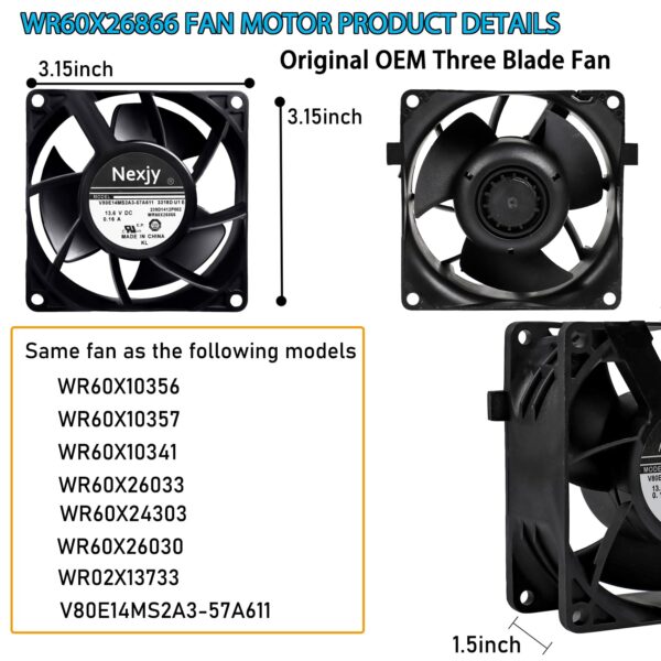 2026 Upgraded OEM WR60X26866 Refrigerator Evaporator Fan Motor for GE Refrigrator, Replace V80E14MS2A3-57A611, WR60X26030, WR60X10356, WR60X10357, Fix Noise, Stabilize Cooling -10 Years Warranty - Image 3