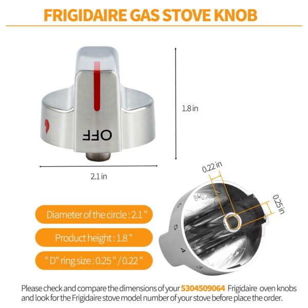 Stainless Steel 5304509064 5304509929 Stove Knob Replacement for Frigidaire Gallery Gas Stove Knobs FGGF3036TFA GCRG3060AFC Range Cooktop Knobs Parts Frigidaire Oven Burner Control Knobs Metal Silver - Image 3