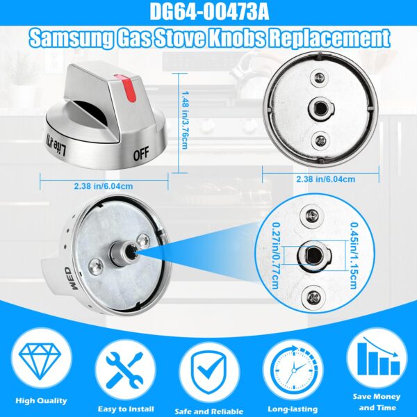 S-Union DG64-00473A Stove Knobs Compatible with Samsung Stove Knob Replacement,for Samsung Gas Range Oven Knobs Parts NX58H5600SS NX58H5650WS NX58J7750SS NX58F5700WS Burner Control Dial Perilla,5pcs - Image 4
