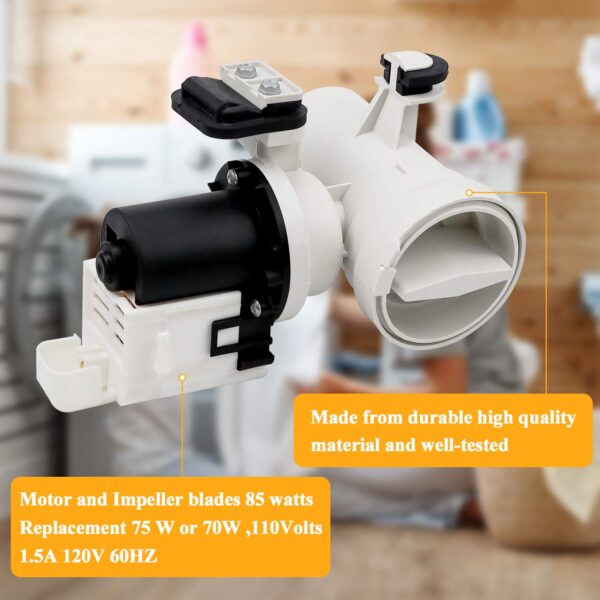 WPW10730972 W10130913 W10130913-B Washer Drain Pump Assembly-Exact for Whirlpool Duet Washer,Maytag 2000 3000 4000 Series,Kenmore he2t plus, Replaces 8540024 W10117829 by TOMOON - Image 3