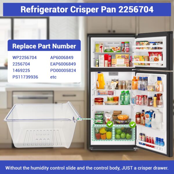 WP2256704 Refrigerator Crisper Drawer (clear) Compatible with whirlpool, kenmore, amana, maytag etc. Refrigerator Crisper Pan 2256704 replace 1469225, PS11739936, AP6006849, EAP6006849 etc. - Image 7