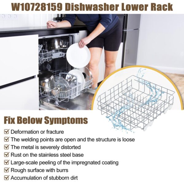 UPGRADED W10728159 W10525646 Dishwasher Lower Rack Replacement Compatible with Whirlpool Dishwasher Rack, Replace W10315890 W10078180 Kitchenaid Kenmore Elite Dishwasher Bottom Rack & WP3376961 wheels - Image 4
