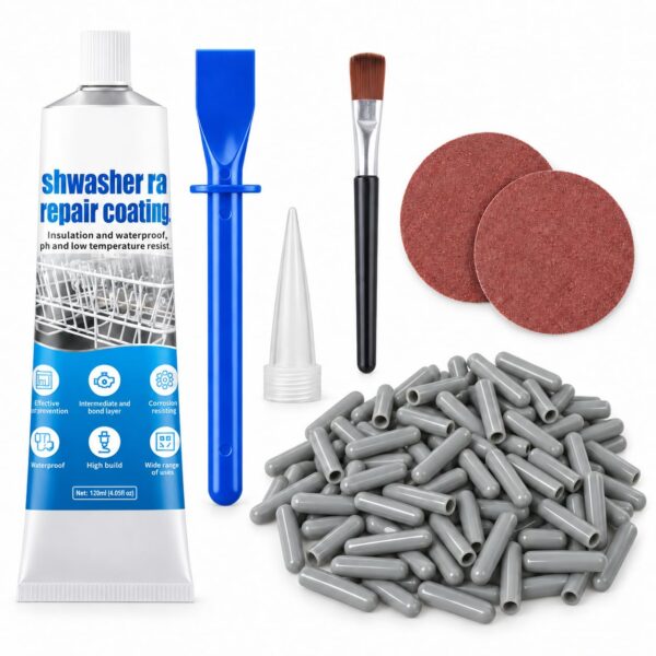 Dishwasher Repair Kit, Grey Dishwasher Rack Repair Coating for Vinyl-Coated Racks, 1.7 oz Waterproof High-Temperature Formula with Brush, Precision Nozzle and Sandpaper