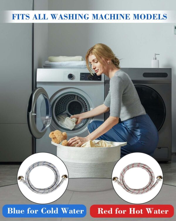Premium 4 Ft Stainless Steel Washing Machine Hoses - 2-Pack Burst-Proof Washer Supply Lines for Hot and Cold Water - 3/4” FHT Standard Connection - Image 3