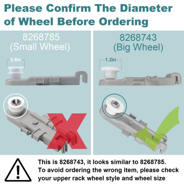 8268743 Dishwasher Upper Rack Wheel Replacement, Fit Whirlpool Kenmore KitchenAid Dishwashers Top Rack Parts (Pack of 4) - Image 5