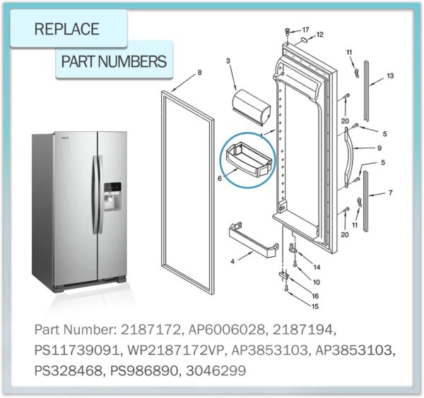 2187172 Refrigerator Door Shelf Bin for Frigidaire Whirlpool Amana Kenmore Estate Refrigerator Replace PS328468, PS986890, WP2187172, AP6006028 (2 Pack, White) - Image 4
