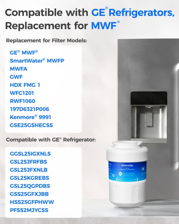 Waterdrop WD-F13 Refrigerator Water Filter Replacement for GE® MWF®, 3 Pack - Image 2