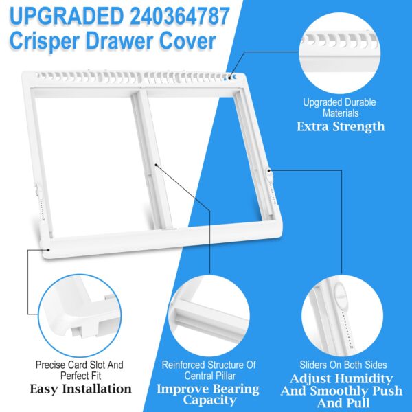 UPGRADED 240364787 Refrigerator Crisper Drawer Cover Frame Compatible with Frigidaire Crisper Drawer Replacement, Crisper Pan Cover Unit AP4432913, 240364794, FFTR1821TS0, FFTR1814TWB Crisper Drawer - Image 5