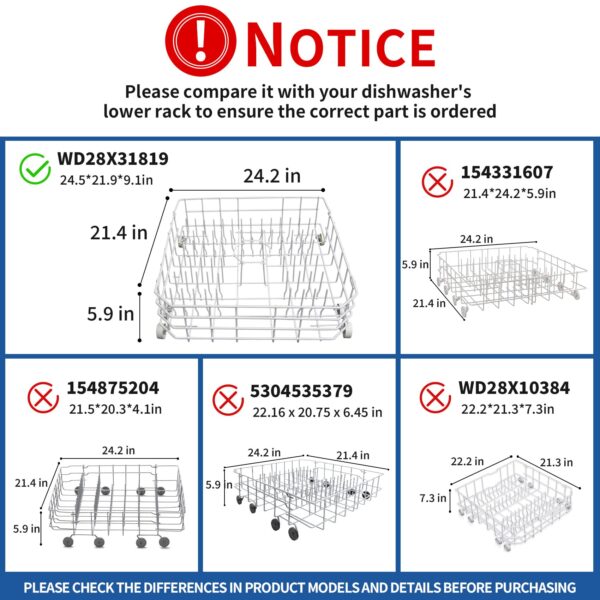 WD28X31819 WD28X10284 Replacement Lower Dishwasher Rack Compatible with GE - Image 5