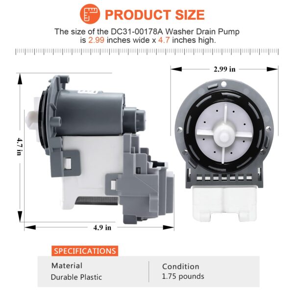 OEM DC31-00178A PX3516-01 Washer Drain Pump Upgrade Fit for SAMSUNG Washer, Replaces DC31-00187A DC97-19289F DC31-00178D B35-3a DC97-20621A PX3516-01, 5 YEARS WARRANTY by Beaquicy - Image 5