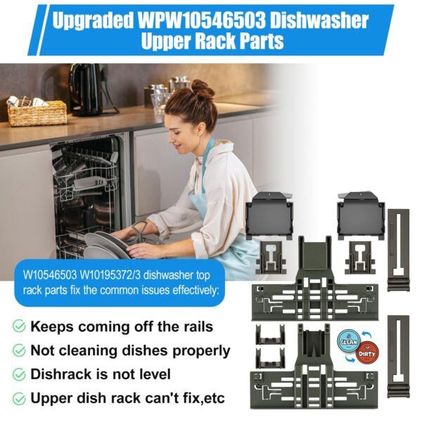 WPW10546503 Dishwasher Upper Rack &W10195372 W10195373 Adjuster Housing - Image 7
