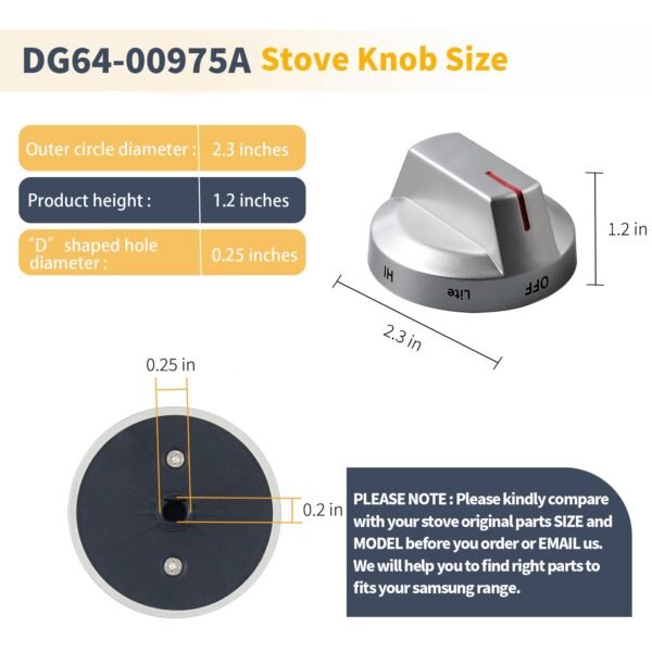 Allstare DG64-00975A Stove knobs Replacement for Samsung Stove Parts NE/NX9000T NX60T8511SS/AA DG94-03443A Oven Knob Samsung Gas Range Parts Gray Burner Control Cooktop Knobs 5 Pcs - Image 3