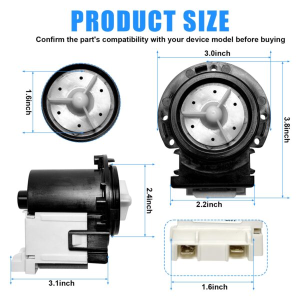 ZYTTOO 4681EA2001T OEM Washer Drain Pump Motor Compatible with LG, Kenmore Washers WM2101HW WM3270CW WM3431HS WM3770HVA Replacement for AP5328388 4681EA1007G 4681EA1007D - Image 3