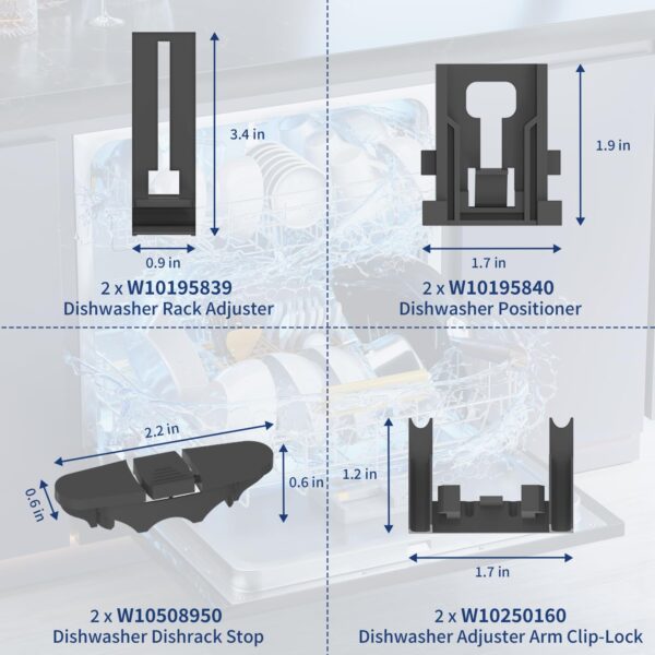 W10350375 Top Rack Adjuster Kit Replacement for Whirlpool Dishwasher - Image 2