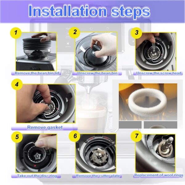 6-Piece Felt Washer Replacement for Breville Espresso Machine Grinders - Compatible with BES870/BES878/BES880/BES980/BCG820 Models, Espresso Grinder Felt Ring Eiranoly - Image 2