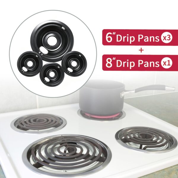 COZZIVITA GE Black Stove Drip Pans, 10% Energy Save by Enamel Spraying Prevent Bending and Rust - Include 3Pcs 6'' Burner Drip Pans and 1Pcs 8'' Drip Bowl - Image 4