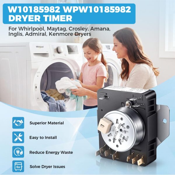 W10185982 WPW10185982 Dryer Timer Replacement, 230V 60Hz, 2-Year Warranty - Image 3