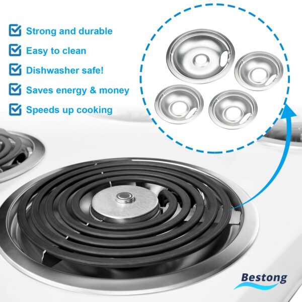 Electric Stove Drip Pans for Whirlpool W10278125, 4-Pack (3x6",1x8") - Image 5