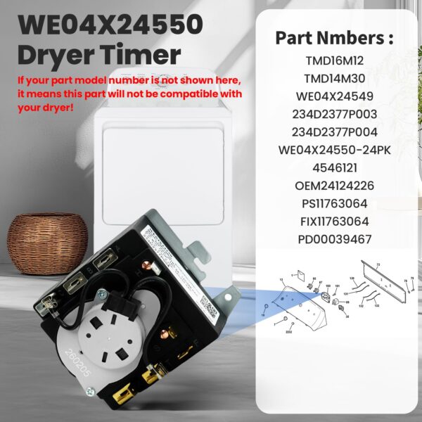 WE04X24550 Dryer Timer Compatible with GE Timer GTD42EASJ2WW GTD48EASW0WB - Image 2