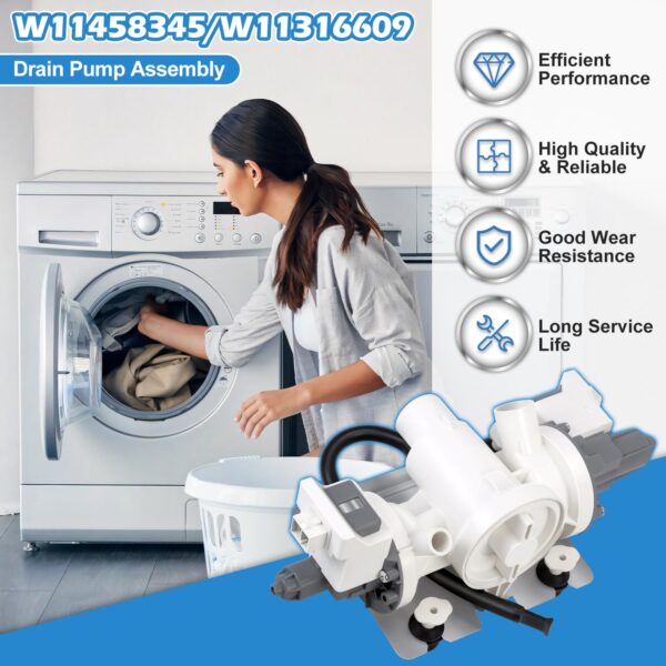 Upgraded W11458345 Washer Drain Pump W10918608 W11316609 W11319789 - Image 3